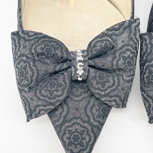 Vintage Jimmy Choo Gray Bow Crystal Pointed Toe Slingback Kitten Heel size IT 37 - Picture 6 of 12